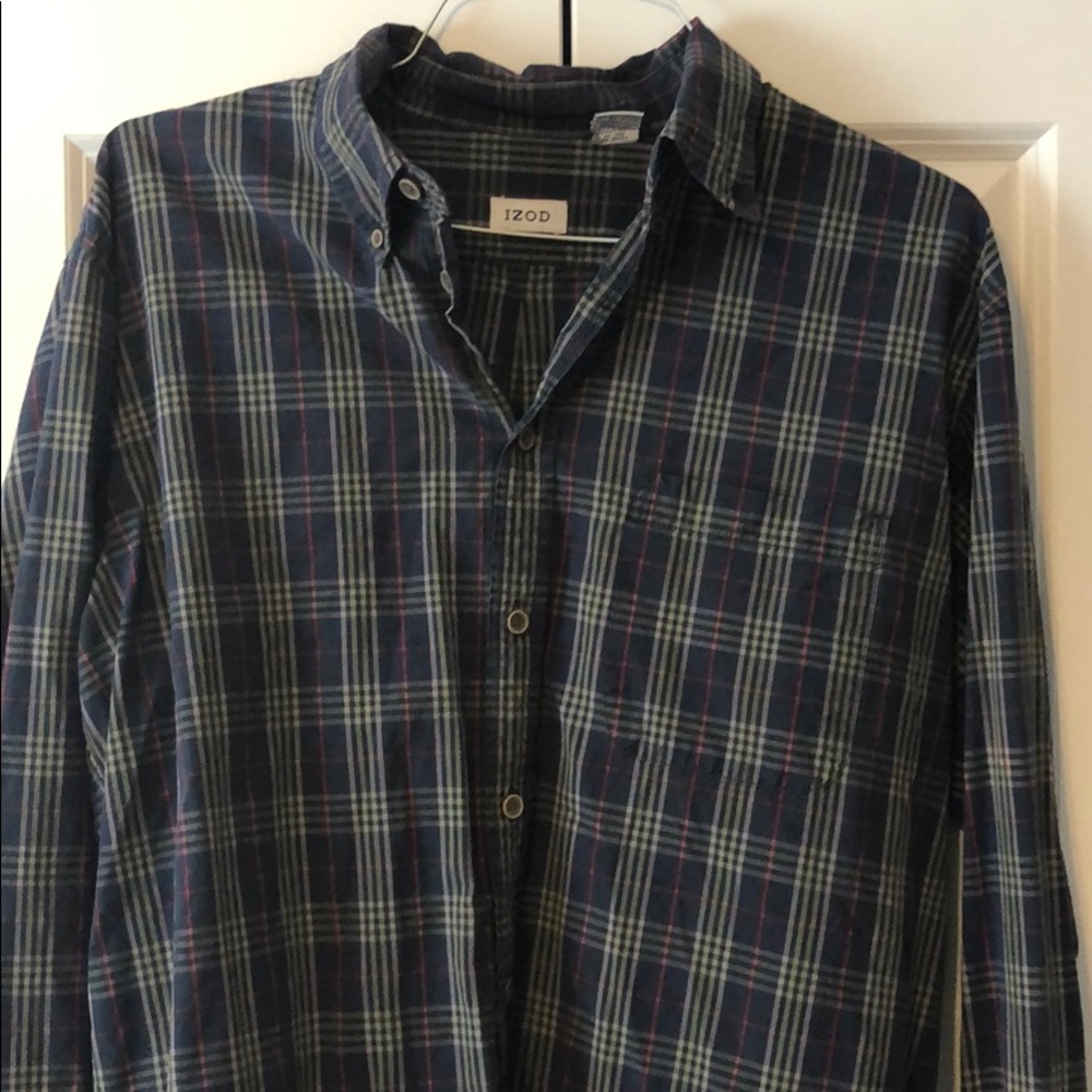 Zips Men’s Large Navy/White/Red Plaid Button Down